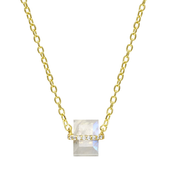 Pavé Wrapped Baguette Gemstone Pendant Necklace-Necklace-Ashley Schenkein Jewelry Design