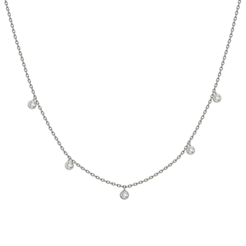 5 Bezel Diamond Station Necklace, 14k-Necklace-Ashley Schenkein Jewelry Design