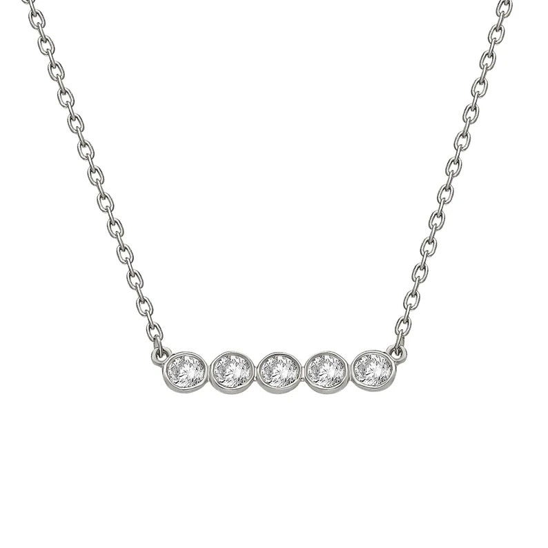 Diamond Bezel Bar Necklace, 14k (5 stones)-Necklace-Ashley Schenkein Jewelry Design