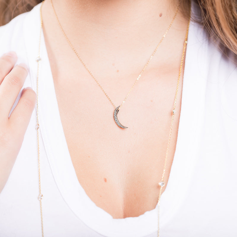 Diamond Moon Necklace-Necklace-Ashley Schenkein Jewelry Design