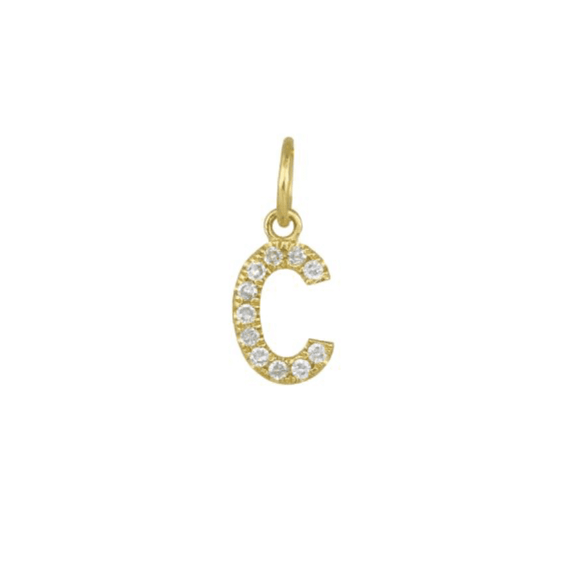 Diamond Initial Charm 14k Yellow Gold Necklace-Necklace-Ashley Schenkein Jewelry Design