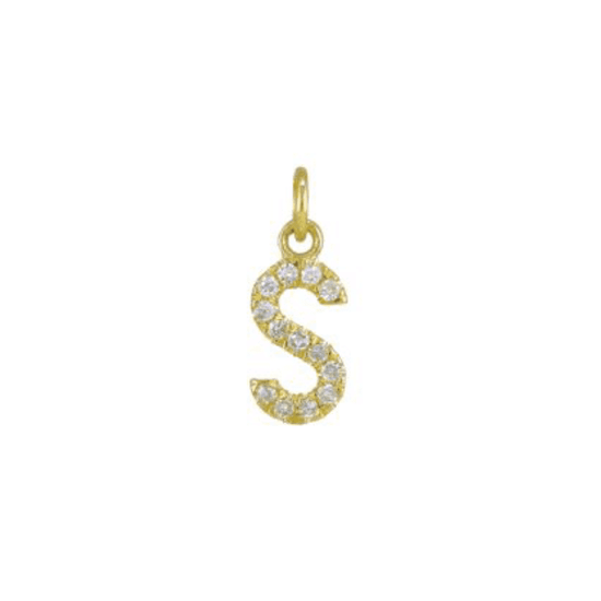 Diamond Initial Charm 14k Yellow Gold Necklace-Necklace-Ashley Schenkein Jewelry Design