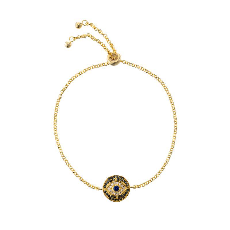 Melrose CZ Pavé Evil Eye Bolo Bracelet-Bracelets-Ashley Schenkein Jewelry Design