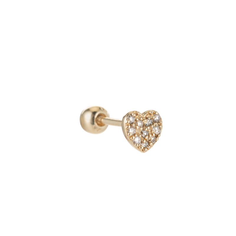 Diamond Pavé Heart Stud Single Earring, 14k-Earrings-Ashley Schenkein Jewelry Design