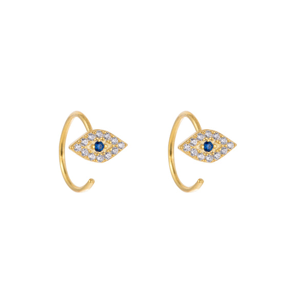 Melrose CZ Pavé Evil Eye Threader Hoop Earrings-Earrings-Ashley Schenkein Jewelry Design