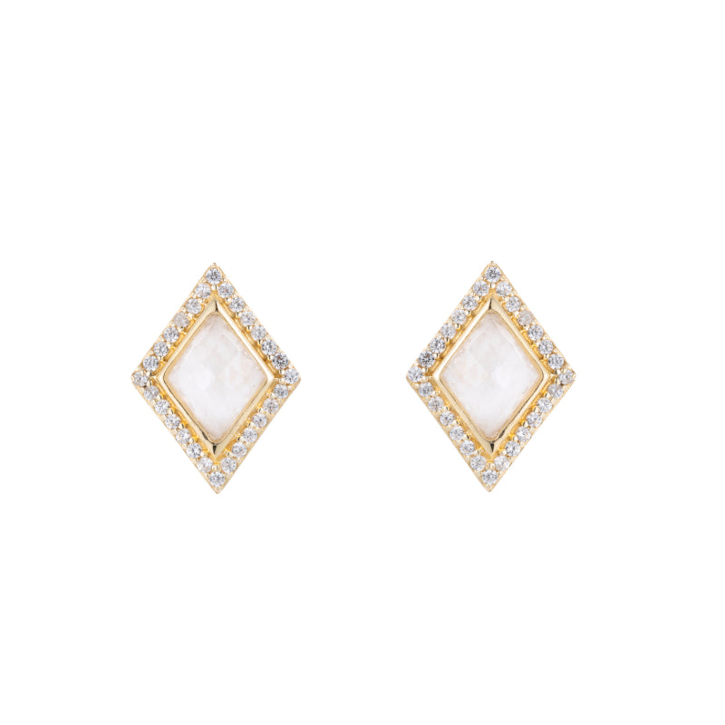 Kite Gemstone Pavé Stud Earrings-Earrings-Ashley Schenkein Jewelry Design