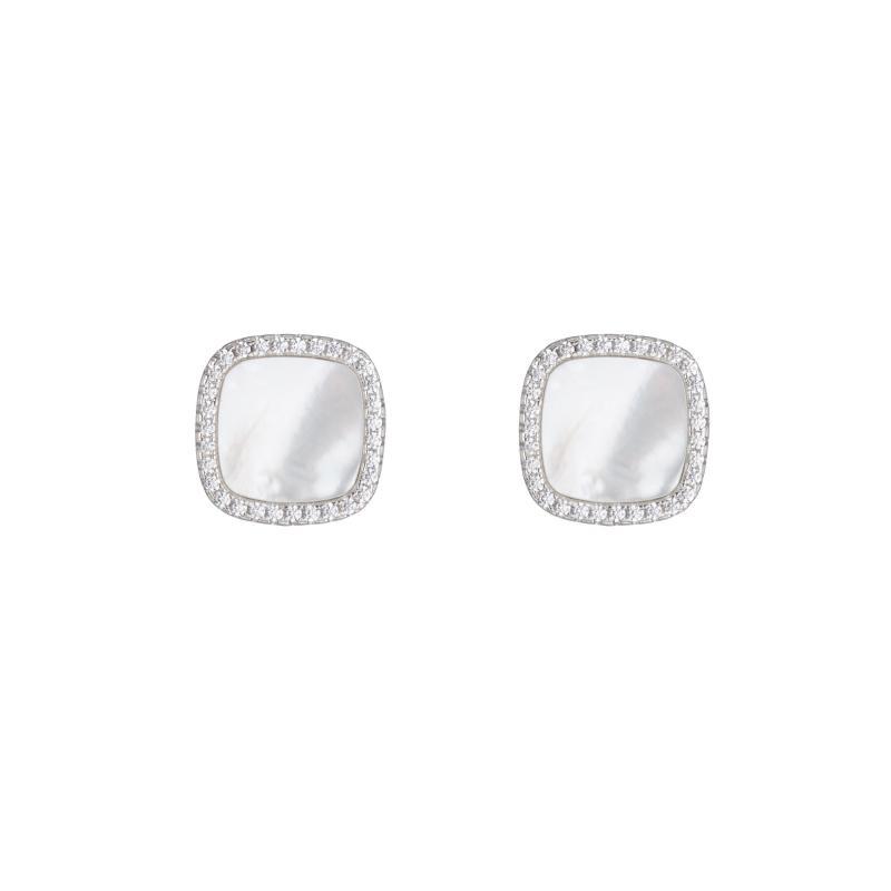 Pavé Mother of Pearl Square Stud Earrrings-Earrings-Ashley Schenkein Jewelry Design