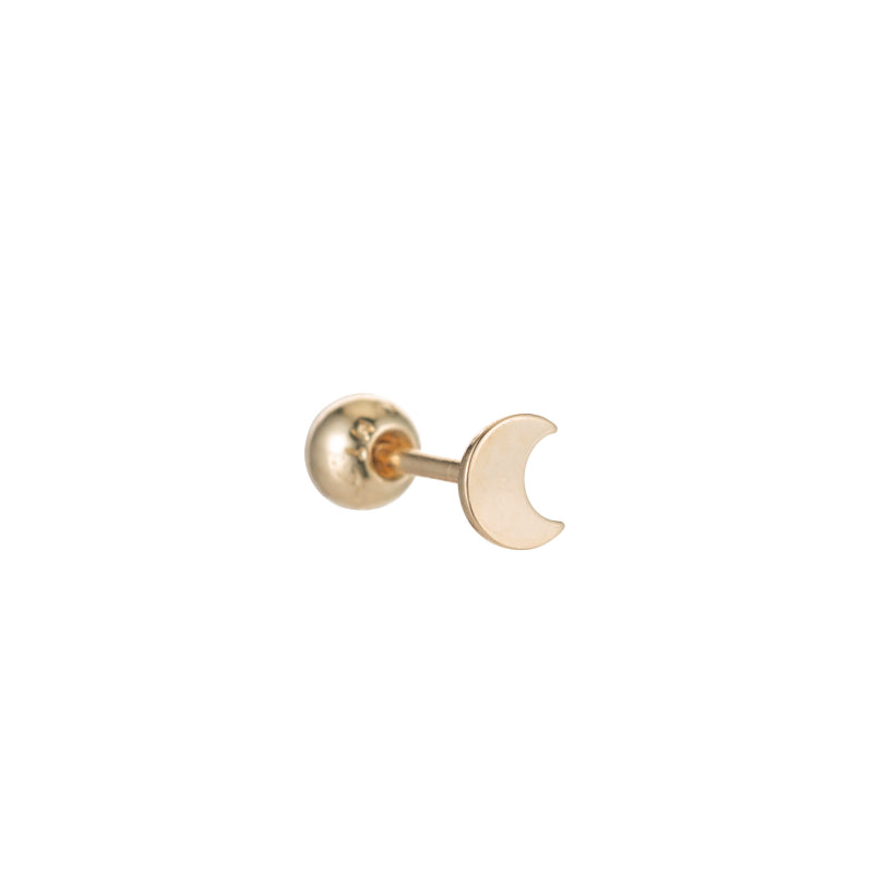 Solid Gold Moon Stud Single Earring, 14k-Earrings-Ashley Schenkein Jewelry Design