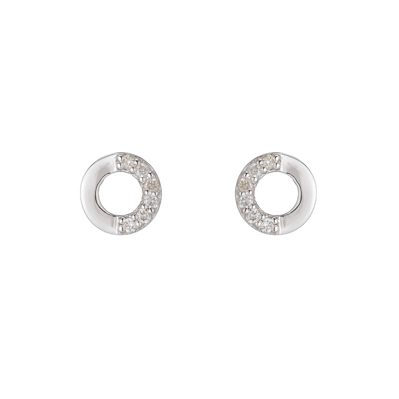 Open Circle Half Pavé Diamond Earrings-Earrings-Ashley Schenkein Jewelry Design