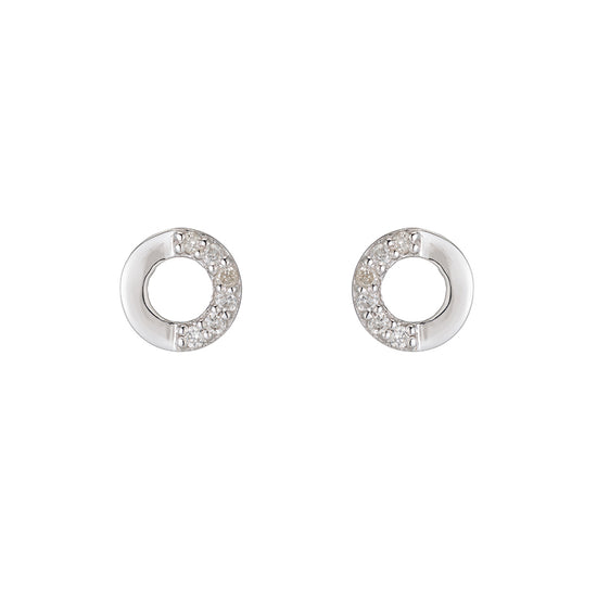 Open Circle Half Pavé Diamond Earrings-Earrings-Ashley Schenkein Jewelry Design