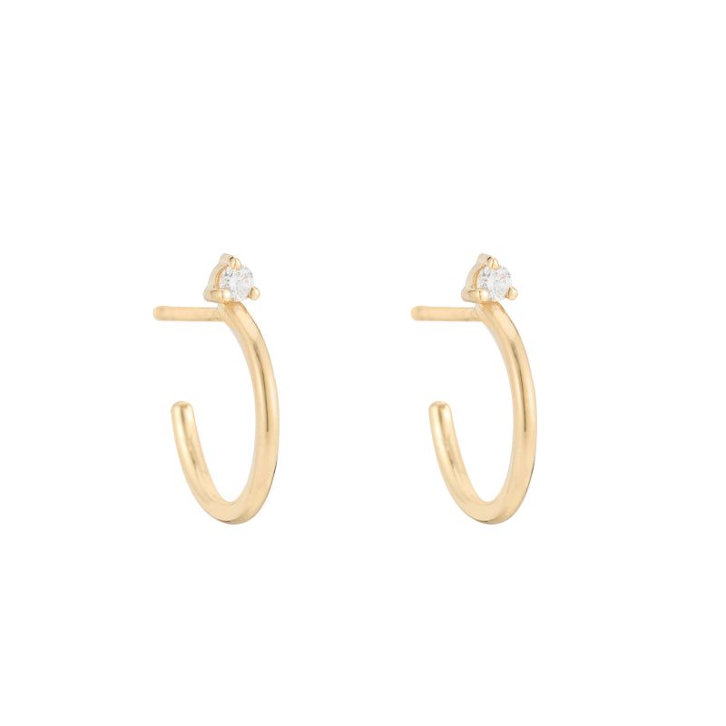 Solid Gold Diamond Stud Hoop Earrings, 14k-Earrings-Ashley Schenkein Jewelry Design