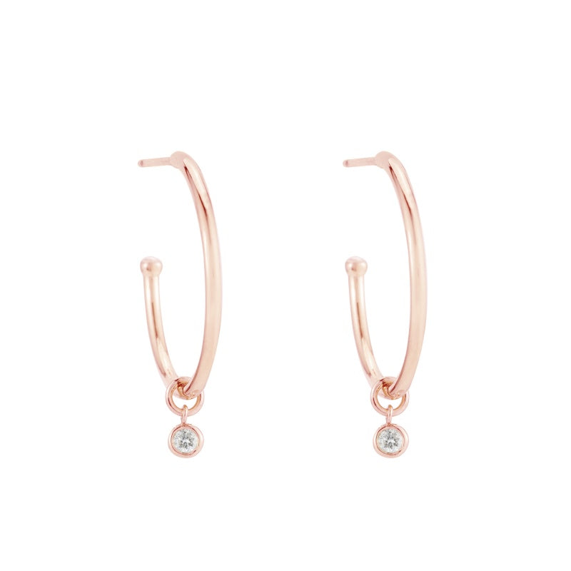 Solid Gold Dangling Diamond Hoop Earrings, 14k-Earrings-Ashley Schenkein Jewelry Design