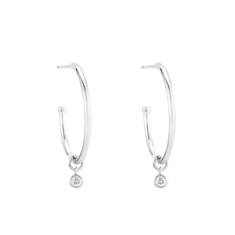 Solid Gold Dangling Diamond Hoop Earrings, 14k-Earrings-Ashley Schenkein Jewelry Design