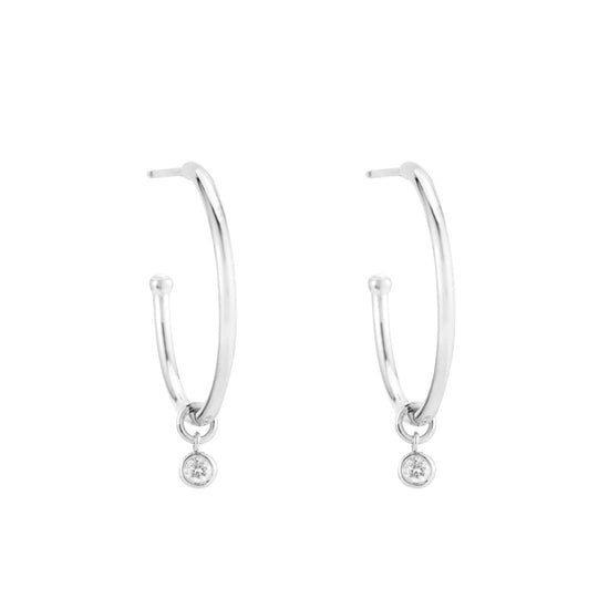 Solid Gold Dangling Diamond Hoop Earrings, 14k-Earrings-Ashley Schenkein Jewelry Design