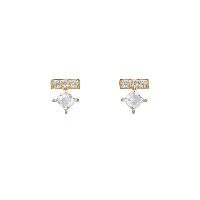 Denver Pave Bar and Princess Gemstone Stud Earrings-Earrings-Ashley Schenkein Jewelry Design