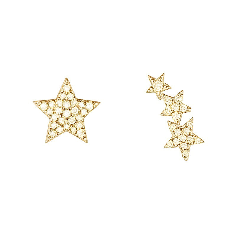 Diamond Pavé Single and Triple Star Earrings-Earrings-Ashley Schenkein Jewelry Design