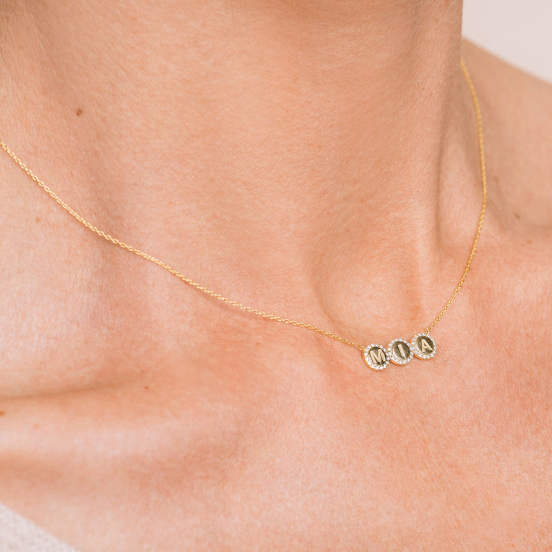 Diamond Pavé Personalized Disc Necklace-Necklaces-Ashley Schenkein Jewelry Design