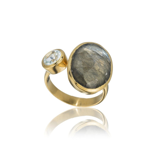 Double Bezel Gemstone Adjustable Ring-Rings-Ashley Schenkein Jewelry Design