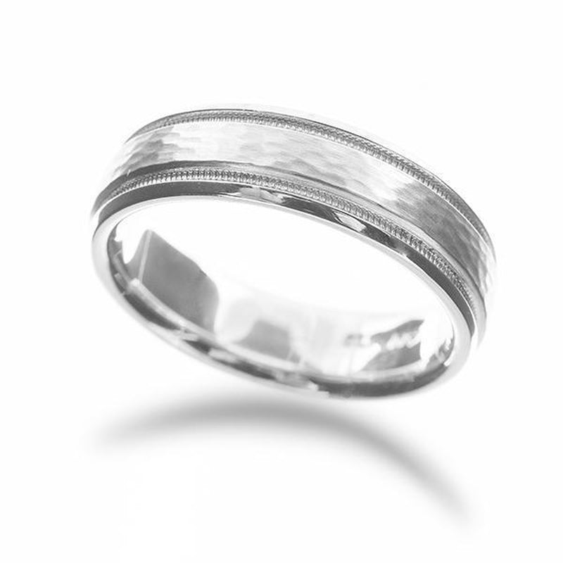 Step Edge Hammered and Milgrain Wedding Band-Wedding Band-Ashley Schenkein Jewelry Design