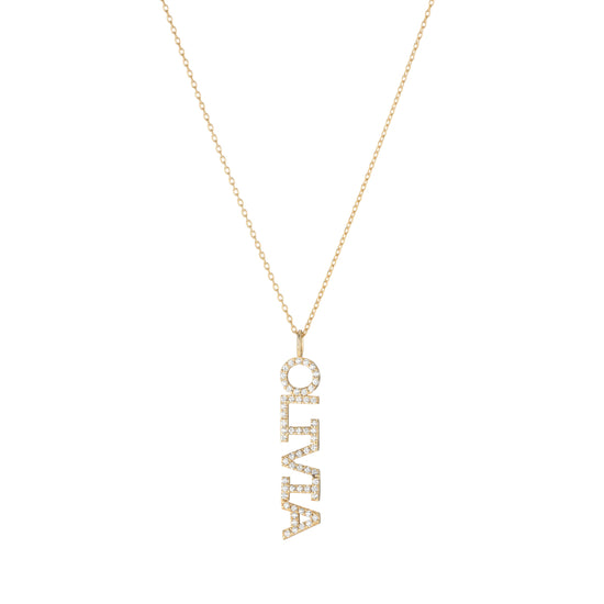 Diamond Pavé Personalized Block Letter Pendant Necklace-Necklaces-Ashley Schenkein Jewelry Design