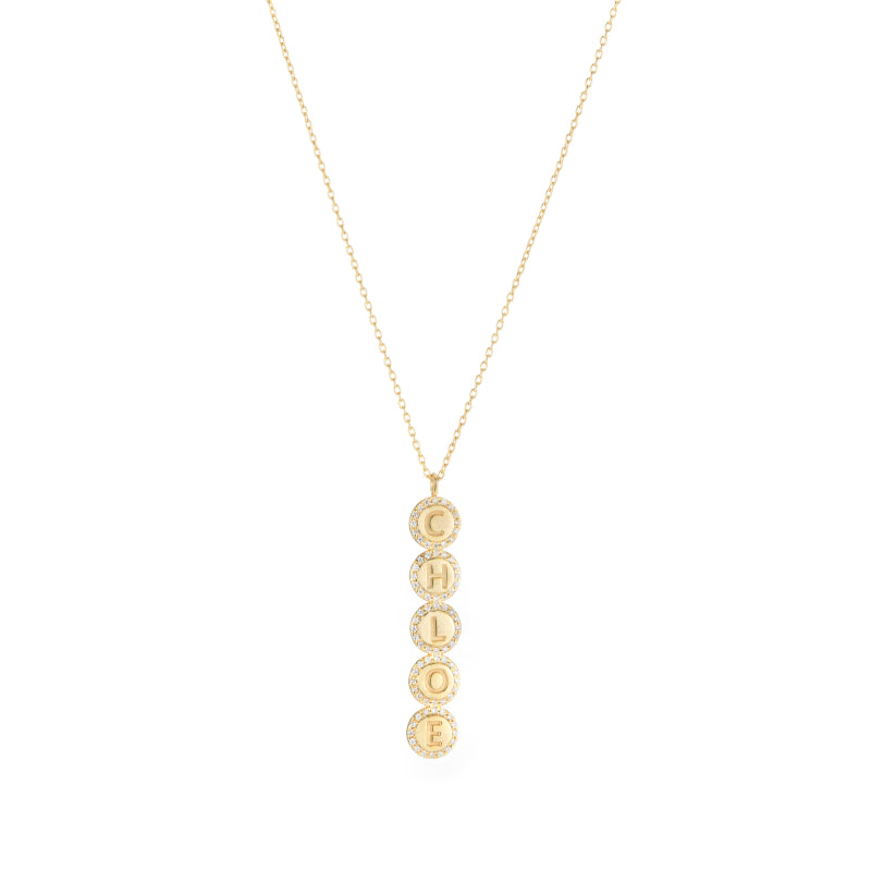 Diamond Pavé Personalized Disc Drop Necklace-Necklaces-Ashley Schenkein Jewelry Design