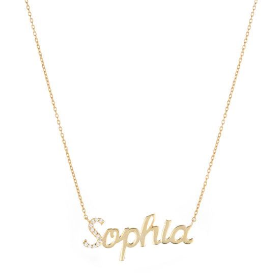 Diamond Pavé Personalized Cursive Necklace, 14k-Necklaces-Ashley Schenkein Jewelry Design