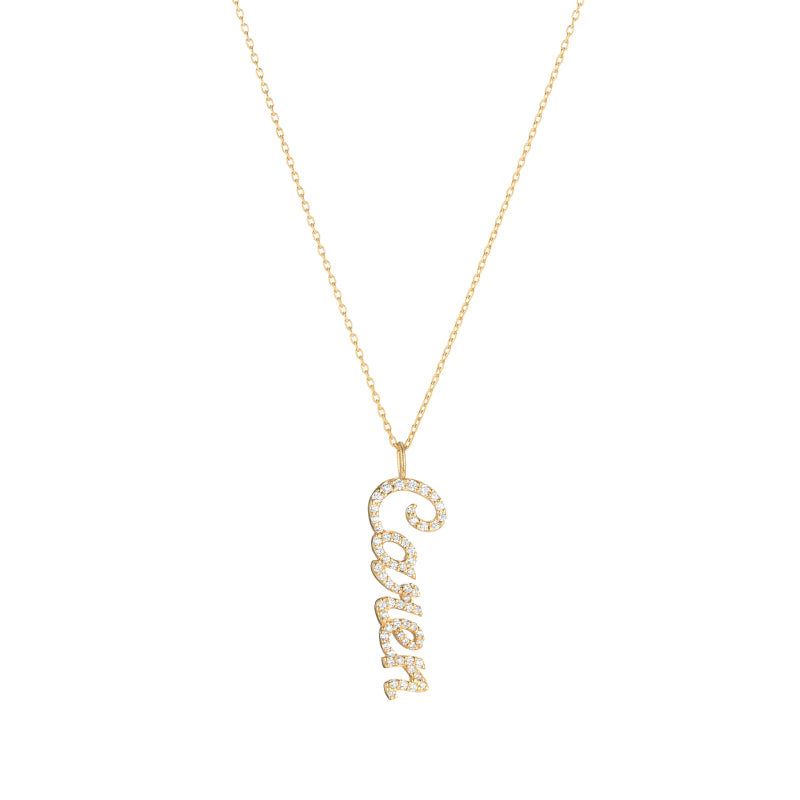 Diamond Pavé Personalized Script Letter Pendant Necklace-Necklaces-Ashley Schenkein Jewelry Design