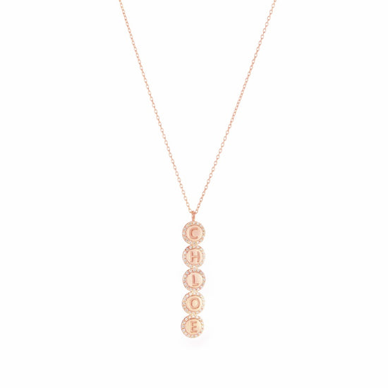 Diamond Pavé Personalized Disc Drop Necklace-Necklaces-Ashley Schenkein Jewelry Design