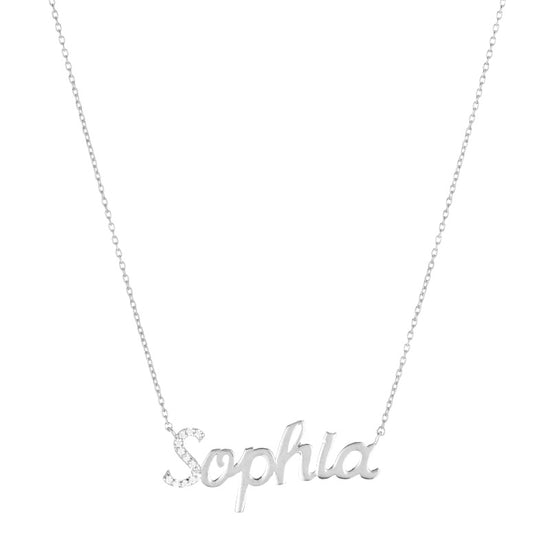 Diamond Pavé Personalized Cursive Necklace, 14k-Necklaces-Ashley Schenkein Jewelry Design