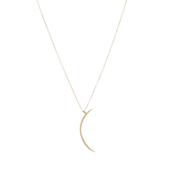 Brooklyn Diamond Pavé Elongated Moon Necklace-Necklace-Ashley Schenkein Jewelry Design