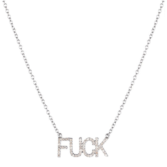 Diamond Pavé FUCK Necklace-Necklace-Ashley Schenkein Jewelry Design