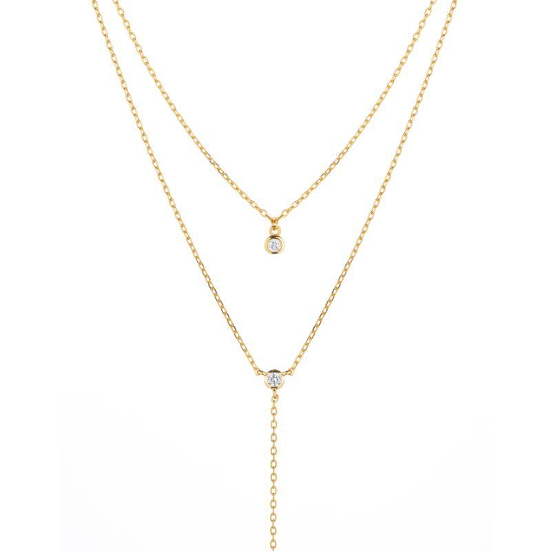 Melrose CZ Double Y Drop Necklace-Necklace-Ashley Schenkein Jewelry Design