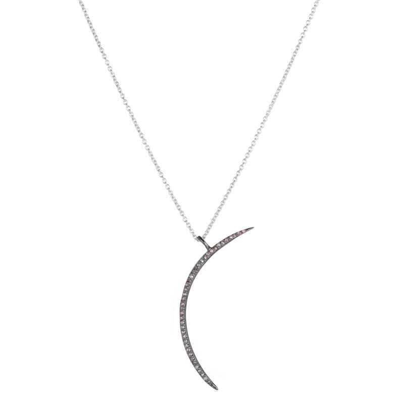 Brooklyn Diamond Pavé Elongated Moon Necklace-Necklace-Ashley Schenkein Jewelry Design