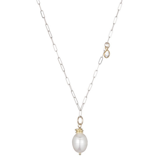 Tokyo Pearl and Diamond Slice Drop Necklace-Necklace-Ashley Schenkein Jewelry Design