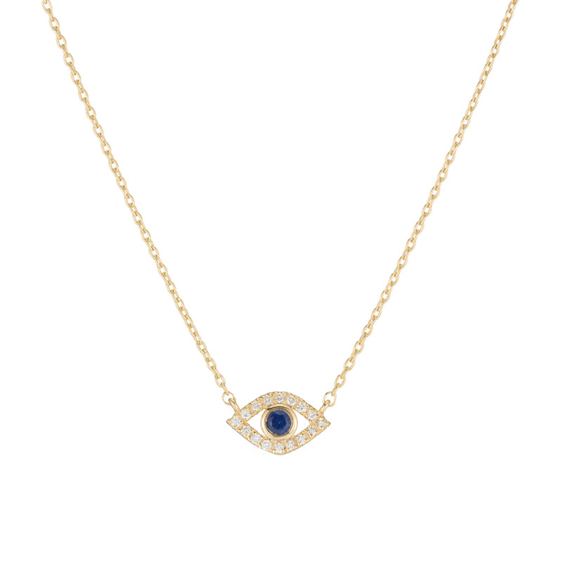 Diamond and Sapphire Evil Eye Necklace, 14k-Necklace-Ashley Schenkein Jewelry Design