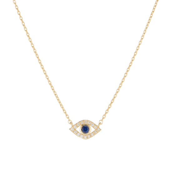 Diamond and Sapphire Evil Eye Necklace, 14k-Necklace-Ashley Schenkein Jewelry Design