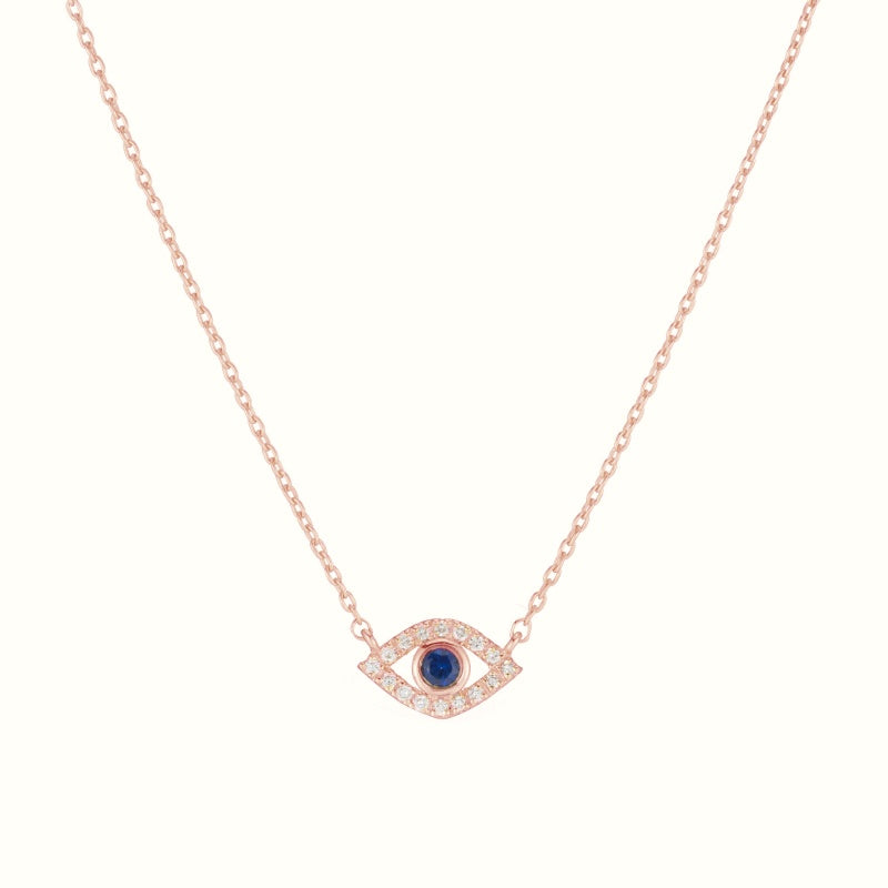 Diamond and Sapphire Evil Eye Necklace, 14k-Necklace-Ashley Schenkein Jewelry Design