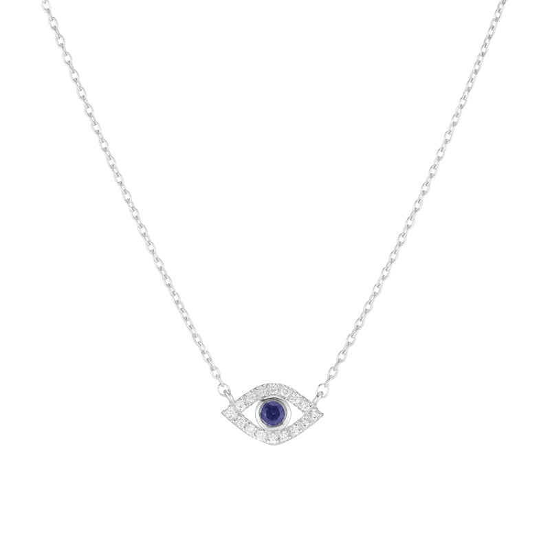 Diamond and Sapphire Evil Eye Necklace, 14k-Necklace-Ashley Schenkein Jewelry Design