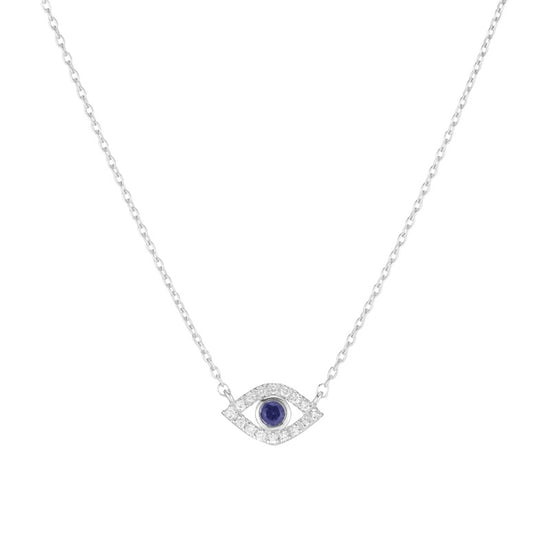 Diamond and Sapphire Evil Eye Necklace, 14k-Necklace-Ashley Schenkein Jewelry Design